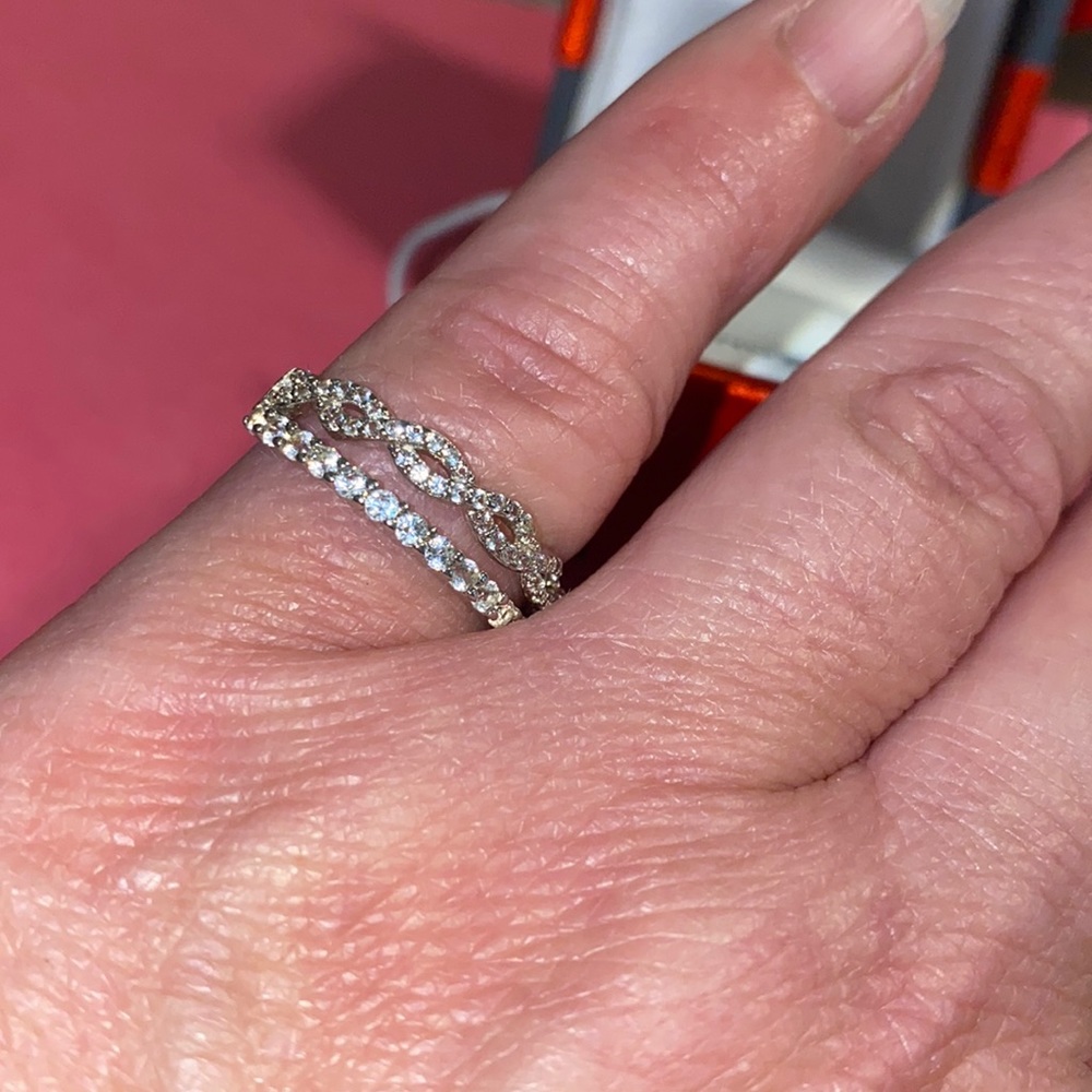 Lab created white sapphire and sterling silver ring